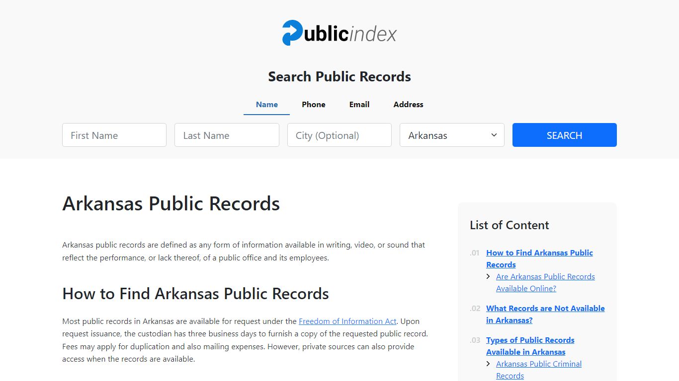 Arkansas Public Records Online - ThePublicIndex